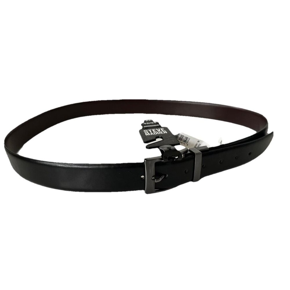 Steve Madden MEN'S Reversible NWT Belt SIZE XL 42-44 Black/Brown Silver Buckle